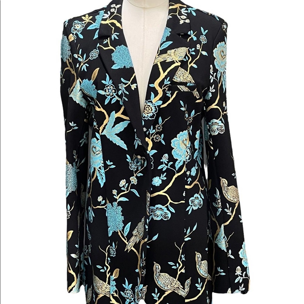 SOFT SURROUNDINGS Metallic black jacket with gold & blue floral print - Picture 6 of 8